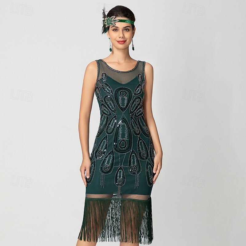Retro Vintage Roaring 20s 1920s Knee Length Flapper Dress Cocktail Dress The Great Gatsby Flapper Girl Sequins Fringe Fancy Dress Women's Christmas Halloween Carnival Wedding Evening Party Masquerade4
