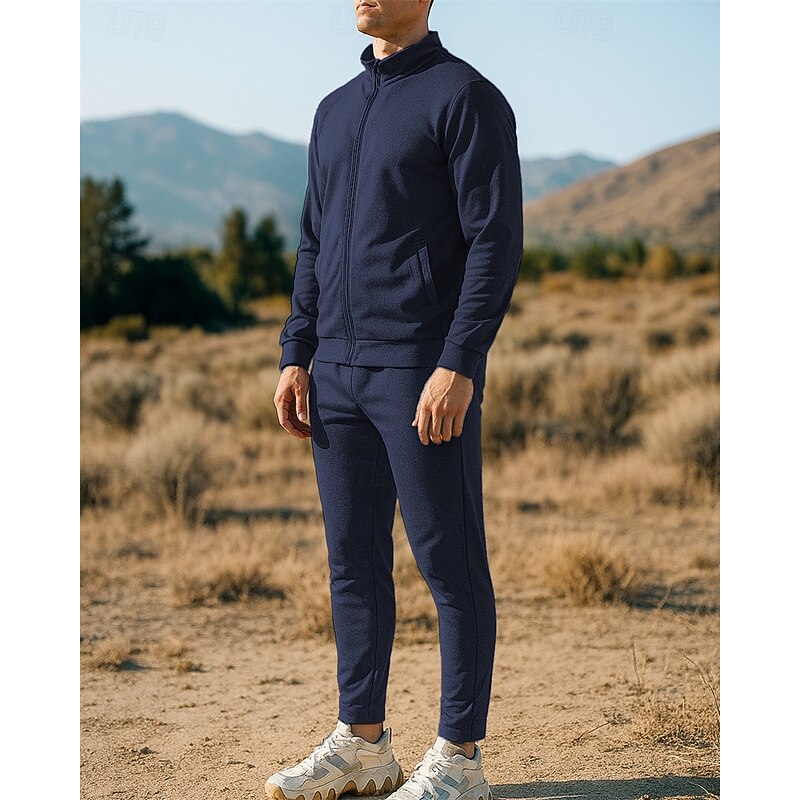 Men's Tracksuit Sweatpants Track Pants Pockets Full Zip Solid Colored Clothing Suit Fall Black Dark Blue Fishing Hiking Running Windproof Lightweight Moisture Wicking Long Sleeve Sport Activewear4