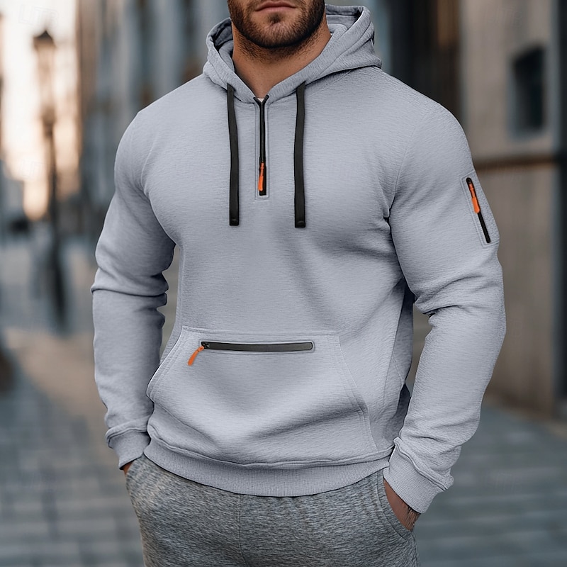 Men's Zip Sweatshirt Tactical Wine Red Black White Navy Blue Blue Hooded Plain Zip Up Front Pocket Sports & Outdoor Casual Daily Streetwear Cool Sportswear Spring &  Fall Clothing Apparel Hoodies