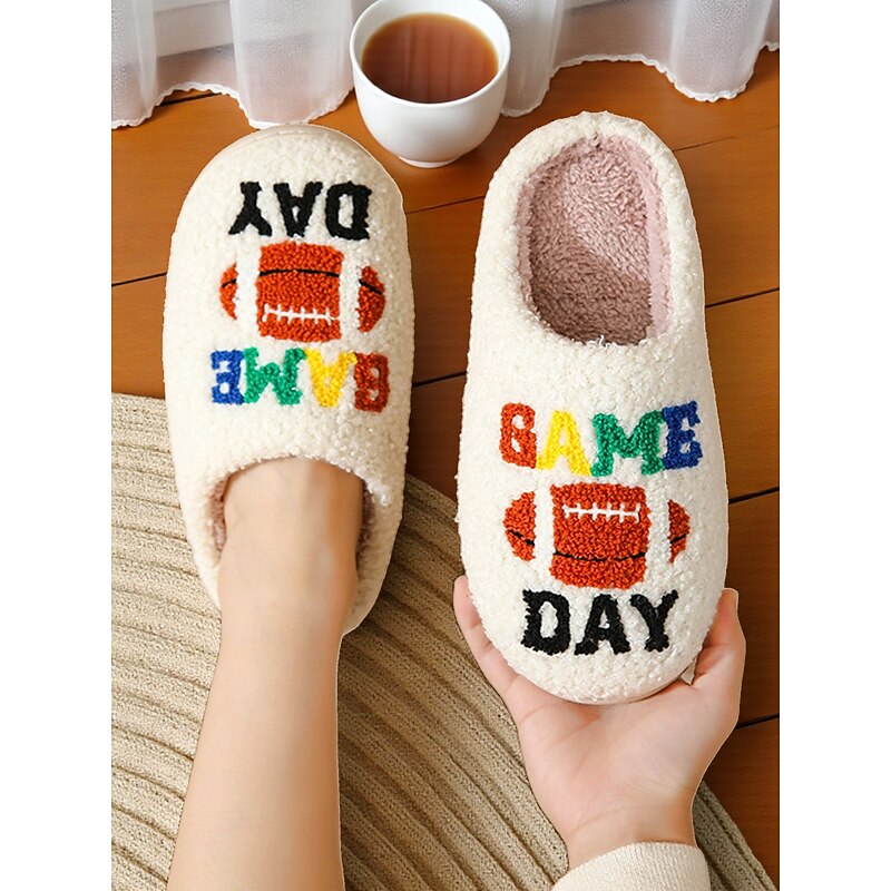 Women's “Game Day” Fuzzy Slippers – Soft Warm Indoor Slides for Rugby Fans, Sports Nights and Weekend Lounging3
