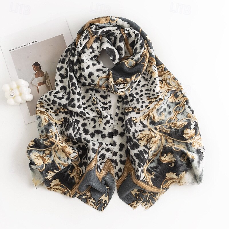 Women's Rectangle Scarf Street Daily Date Brown Scarf Leopard2