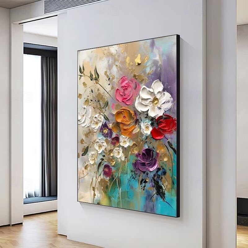 Handmade Oil Painting Canvas Wall Art Decoration Modern Abstract 3D Thick Oil Flowers for Home Decor Rolled Frameless Unstretched Painting4