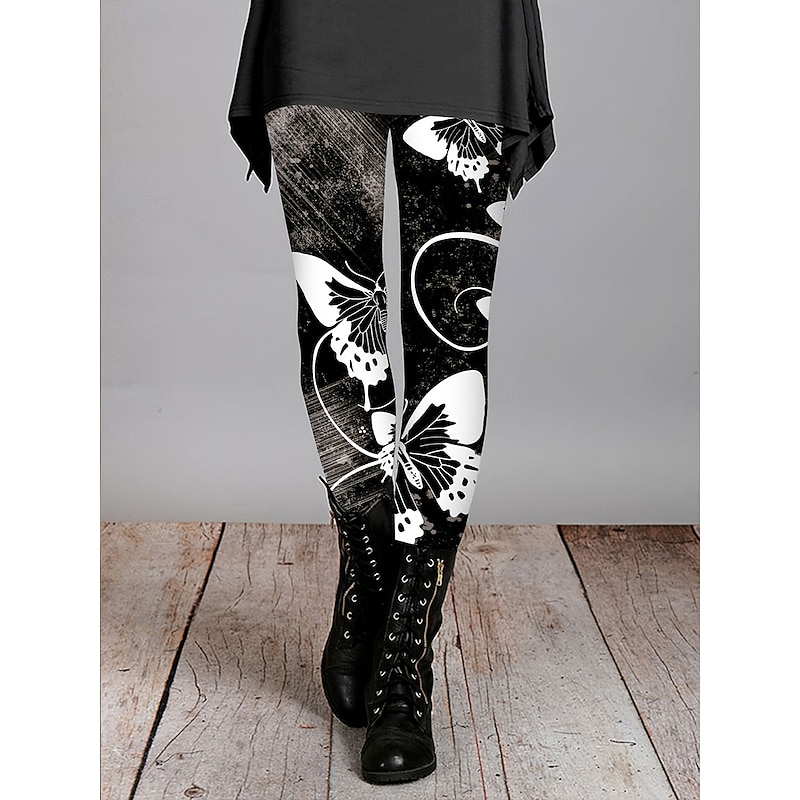 Women's Leggings Vacation Vintage Fashion Ankle-Length High Waist Graphic Butterfly Printing Soft Breathable High Elasticity Outdoor Daily Black Spring Fall Winter Slim Fit