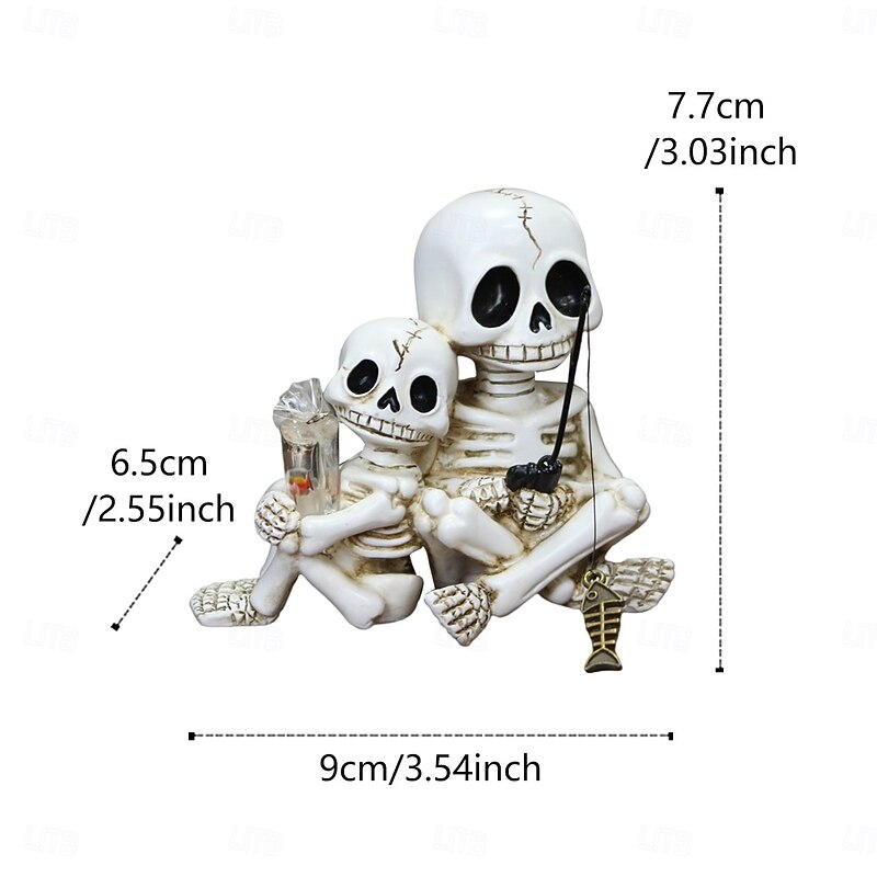 Halloween Resin Skeleton Father and Son Fishing Figurine, Spooky Outdoor Yard Planter Pond Balcony Pavilion Decoration, Halloween Garden Ornament3