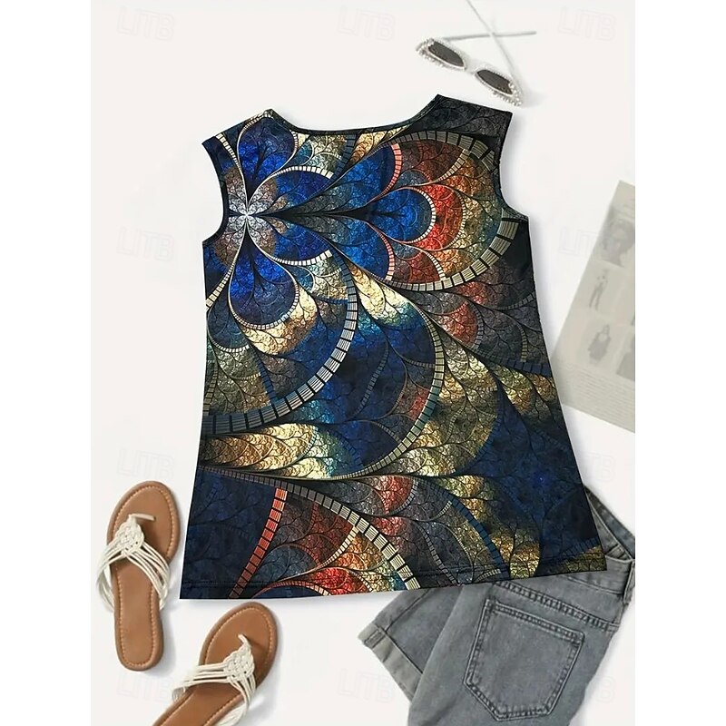 Women's Camisole Tank Top Ombre Graphic Geometric Vintage Tropical Daily Sleeveless Crew Neck Square Neck Scoop Neck Regular Tops Daily Print Blue Summer Spring2