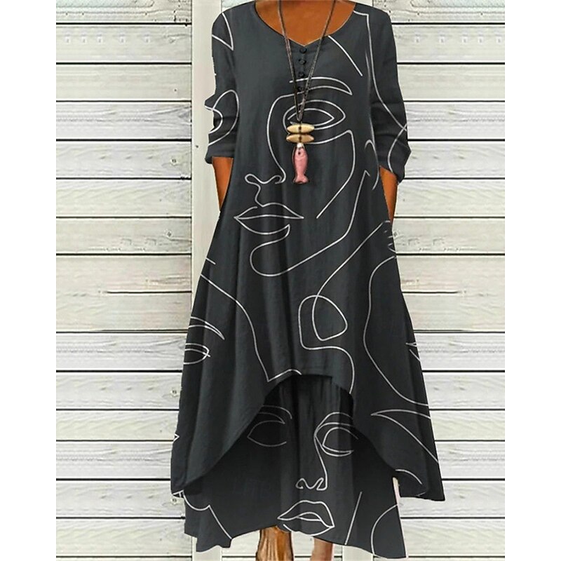 Women's Long Dress Maxi Dress Casual Dress Print Dress Fashion Modern Daily Beach Weekend Regular Fit Graphic 3/4 Length Sleeve V Neck Black Blue Green Spring Fall3