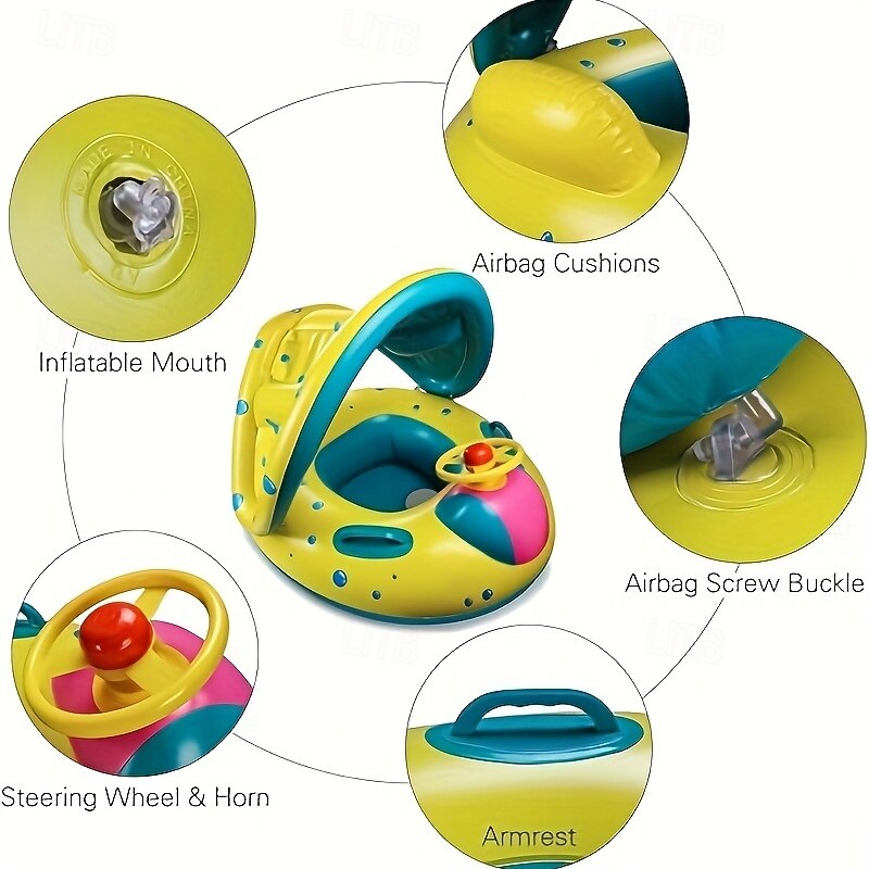 Kids' Swimming Pool Float with Adjustable Sunshade - Colorful Inflatable Ring Water Game Safety Seat PVC Material Ideal for Kids Over 3 Years Old Pool Toy  Playful Design  Durable Pool Toy3