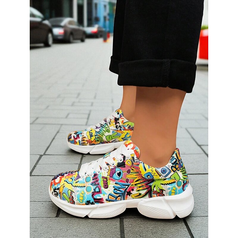 Women's Colorful Graffiti Print Sneakers with Chunky Sole – Casual Streetwear Athletic Shoes for Walking, Travel and Urban Style2