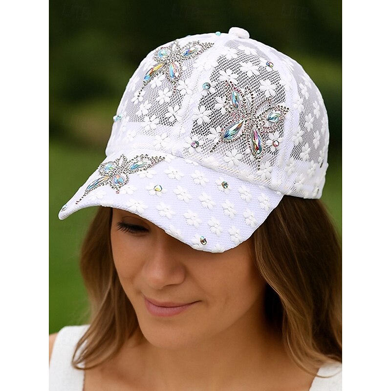 Women's Breathable Mesh Floral Rhinestone Baseball Cap - Elegant Butterfly Design, Ideal for Fashion Leisure, Outdoor Activities and Parties2