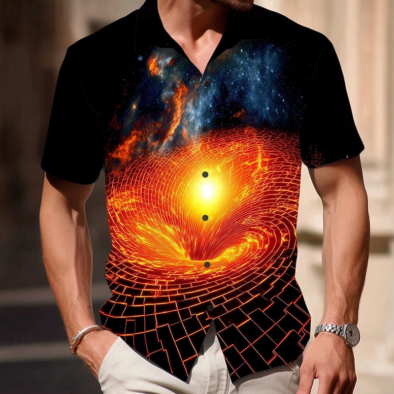 Men's Optical Illusion Galactic Black Hole Shirt Summer Shirt Button Up Shirt Short Sleeve Fashion Casual Holiday Streetwear Summer Spring Turndown 3D Print Collared Shirts Black 1 Black