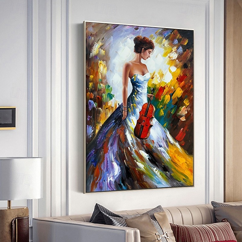 Handmade Canvas Wall Art Modern Violin Girl Classical Oil Paintings Poster Music Studio Music Classroom Decorative for Home Decor Rolled Frameless Unstretched Painting2