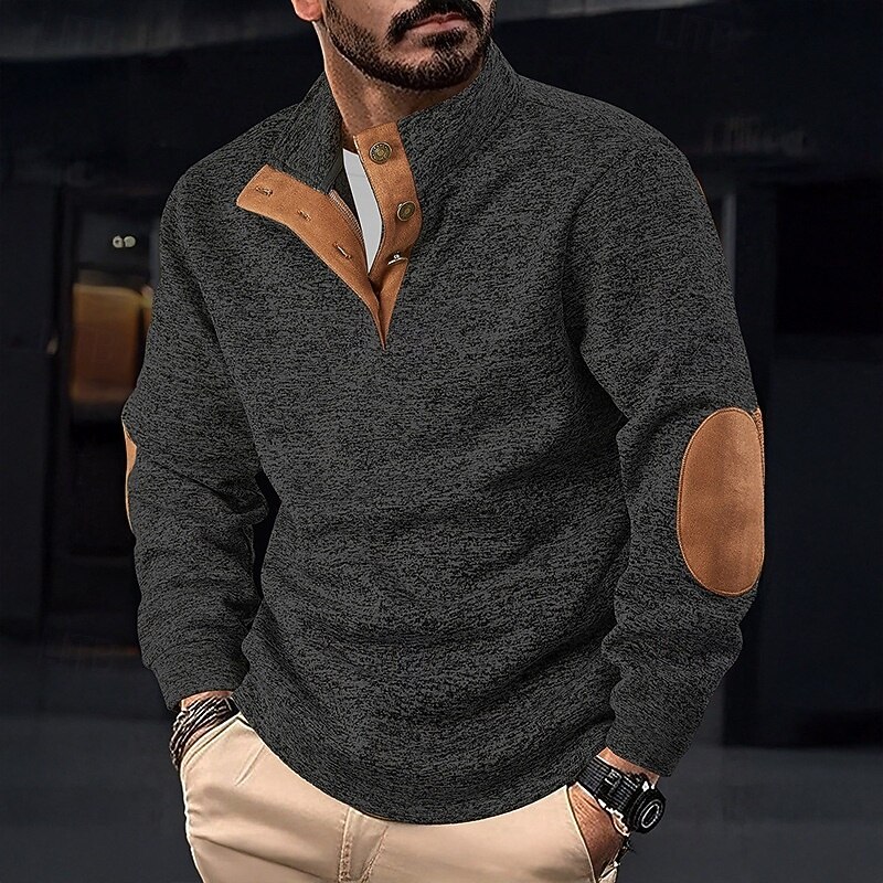 Men's Sweatshirt Pullover Hoodie Sweatshirt Pullover Button Up Hoodie Black Red Green Light Grey Dark Gray Standing Collar Plain Patchwork Sports & Outdoor Casual Daily Streetwear Cool Sportswear2