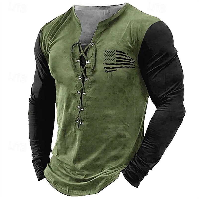 Men's Sweatshirt Black Navy Blue Blue Green Khaki V Neck Color Block National Flag Lace up Sports & Outdoor Daily Holiday Polyester Streetwear Basic Casual Spring Autumn / Fall Clothing Apparel4
