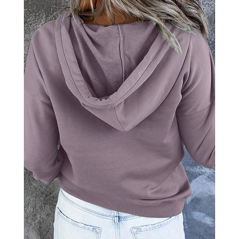 Women's Pullover Hoodie Sweatshirt Plain Casual Long Sleeve Hooded Regular Tops Holiday Going out Pocket Buttons Black Purple Gray Fall Winter4