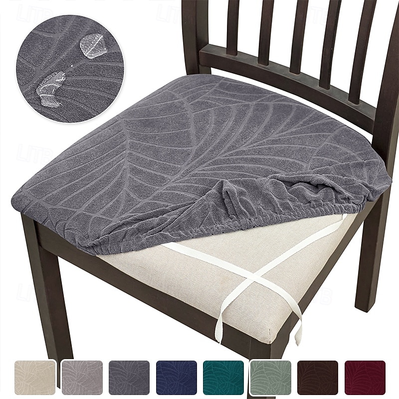 1/4/6pcs Waterproof Jacquard Chair Seat Cushion Slipcover Stretchable and Removable Seat Protector, Anti-Slip Washable Cover for Dining Chairs, Kitchen, Office, and Home Use