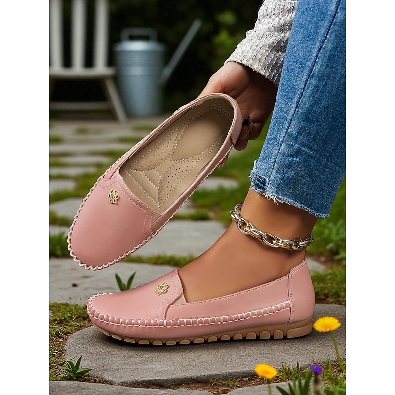 Women's Slip-On Moccasins with Decorative Flower – Soft Comfortable Loafers for Everyday, Casual Outings and Relaxing Walks4