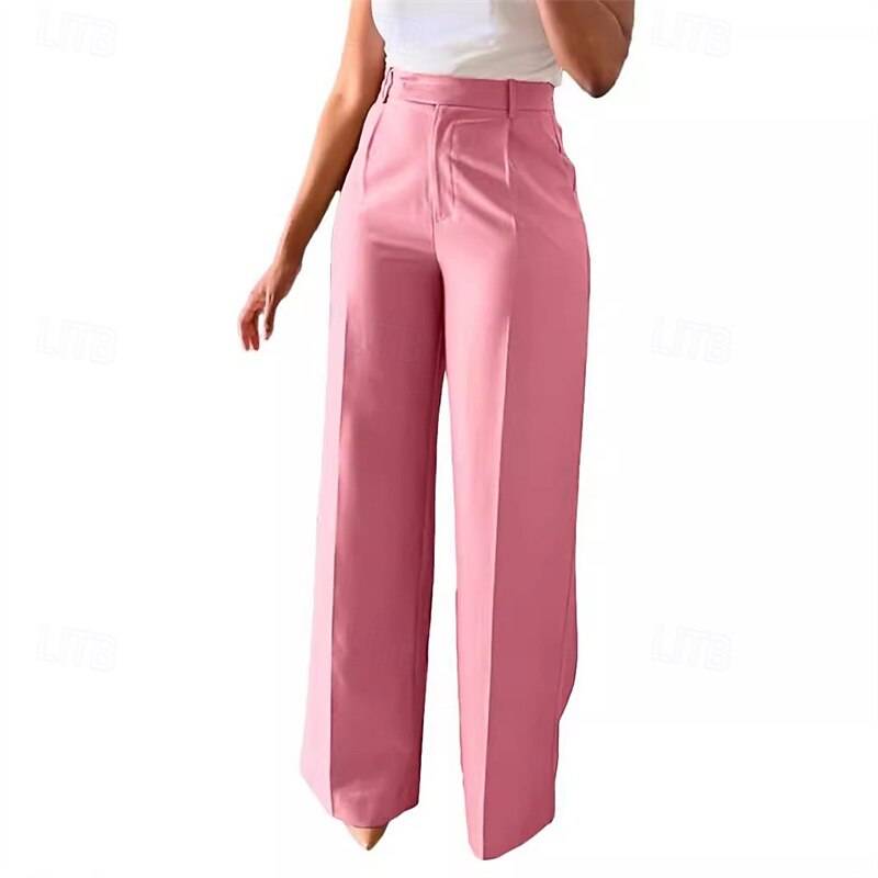 Women's Dress Pants Wide Leg Pants Trousers Fashion Streetwear Full Length High Waist Plain Breathability Comfortable Street Daily Wear Going out Black White Yellow Pink Spring Fall Regular Fit