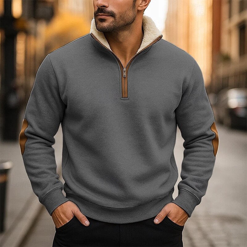 Men's Sweatshirt Fleece Hoodie Quarter Zip Sweatshirt Black Navy Blue Camel Light Grey Dark Gray Standing Collar Plain Quarter Zip Sports & Outdoor Casual Daily Streetwear Cool Designer Winter4