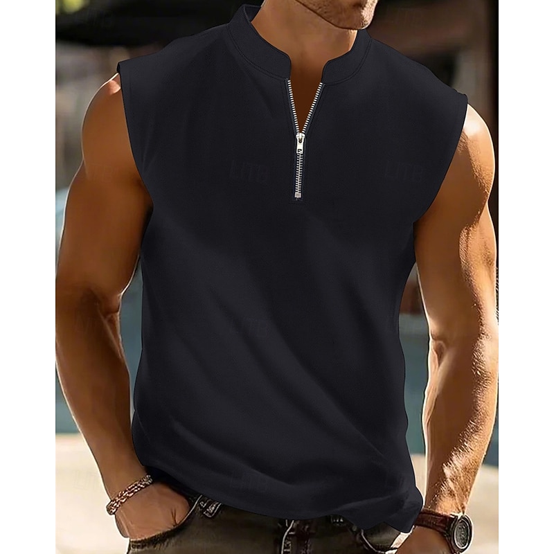 Men's Tank Top Vest Top Undershirt Sleeveless Shirt Sleeveless Quarter Zip Summer Plain Fashion Designer Basic Classic Vacation Street Going out Black White Red Top Tee for Men2