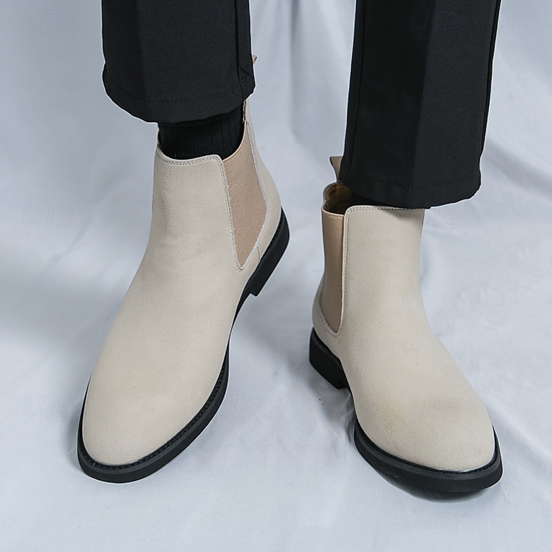 Men's White Chelsea Ankle Boots for Autumn and Winter – Stylish Slip-On Dress Boots for Urban Professionals and Smart Casual Outfits2