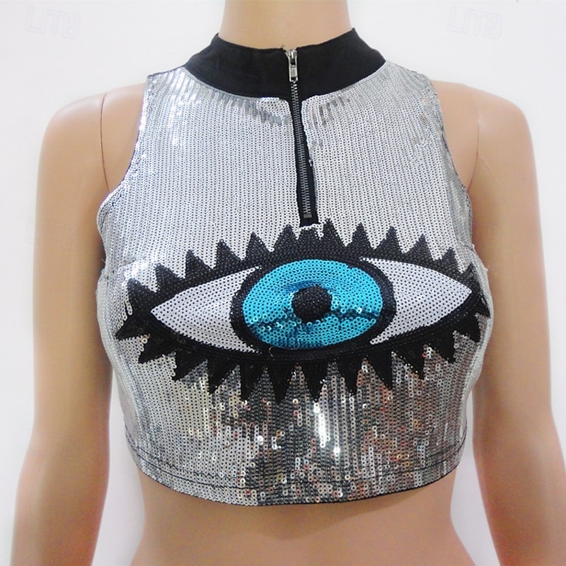 Women's Sequin Tank Tops Crop Top for Festive Club Carnival Tank Tops Fashion Summer Bellyless Pin-Up Shirt Vest2