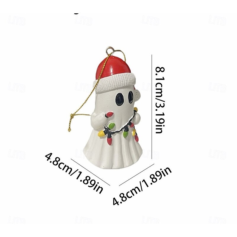 Halloween Cute Ghost Decoration with Santa Hat Resin Ornament, Cute Mini Decoration for Halloween Christmas Decor, Holiday Gift Ornament2