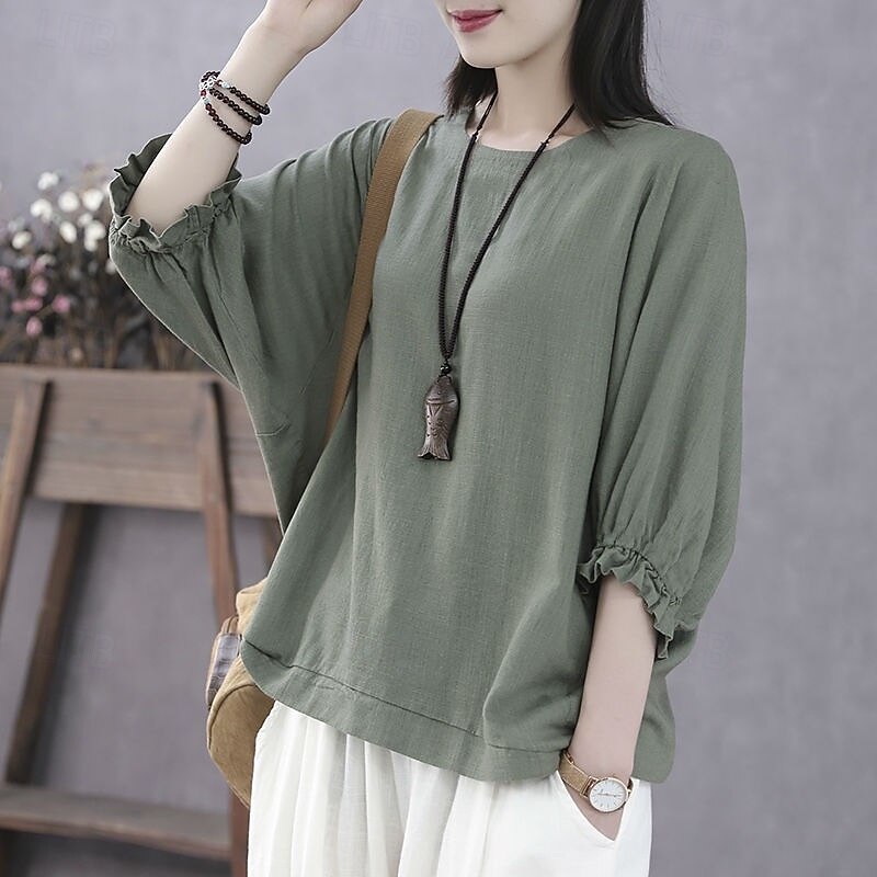 Women's Texture Blouse T Shirt Summer Tops Plain Fashion Modern Half Sleeve Batwing Sleeve Crew Neck Regular Tops Daily Black Green Rose Pink Summer