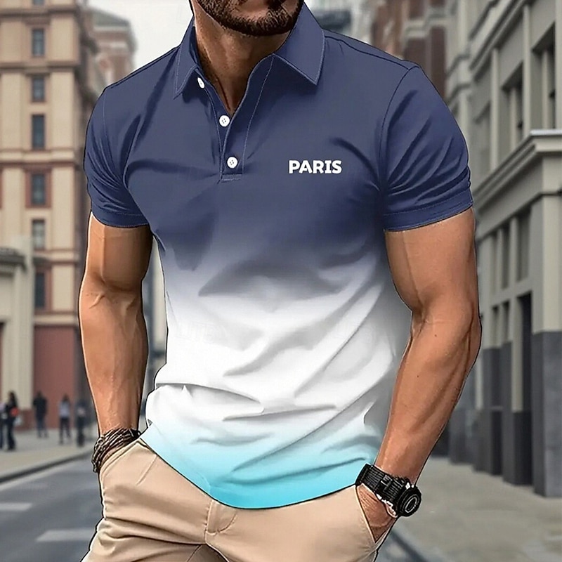 Men's Ombre Polo Short Sleeve Polo Shirts Collared Shirts Sportswear Casual Athleisure Daily Wear Buttons Summer Blue