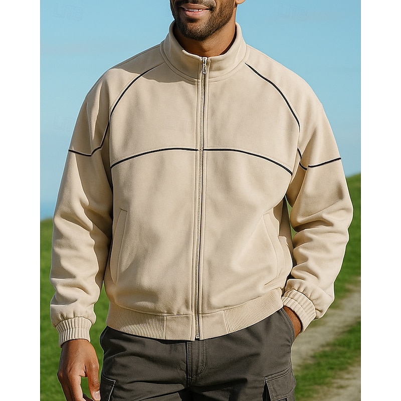 Men's Running Jacket Outdoor Jacket Zipper Pocket Long Sleeve Top Athleisure Fall Solid Colored Sun Protection Windproof Lightweight Fishing Hiking Outdoor Sportswear Activewear Black Dark Gray Khaki