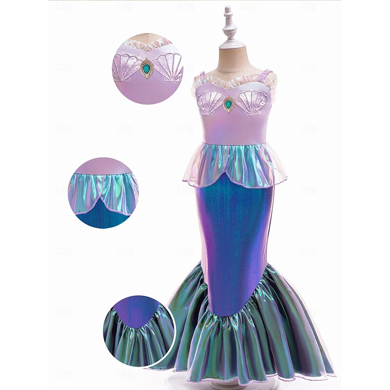 The Little Mermaid Fairy Tale Princess Ariel Dress Costume Mermaid Tail Storybook Characters Movie Cosplay for Girls' Kid's Halloween Carnival World Book Day Performance School Event Dress Up4
