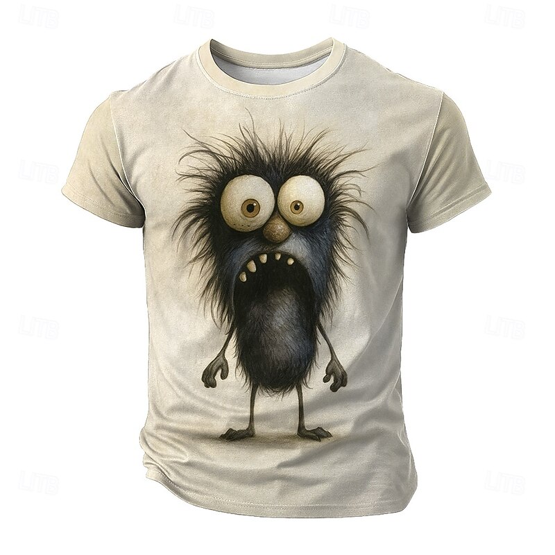Men's Funny Cartoon Character T Shirt Short Sleeve T shirt 3D Print Crew Neck Shirt Fashion Exaggerated Daily Party Street Casual Blue Green Khaki Summer Spring All Seasons Clothing Apparel S M L XL