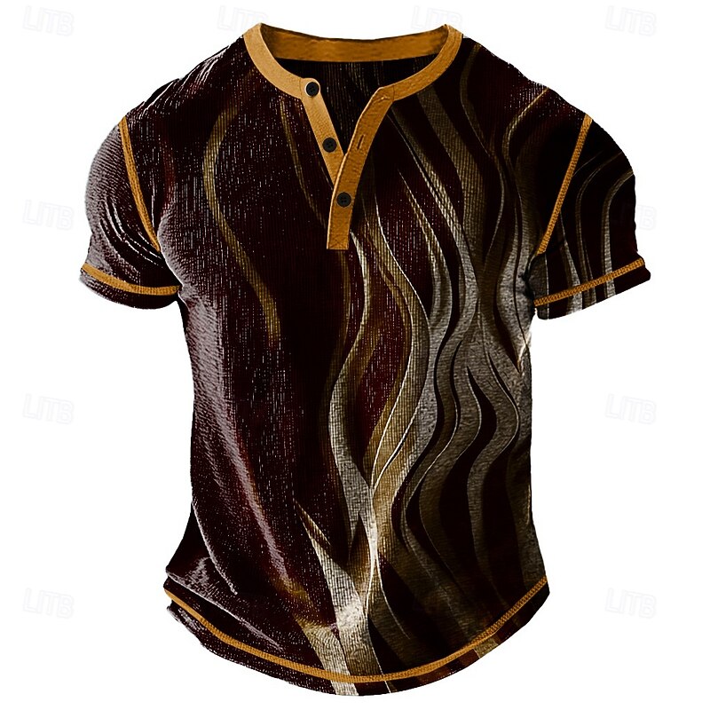 Men's Graphic Abstract Henley Shirt Waffle T Shirt Short Sleeve Daily Retro Vintage Classic Sports Outdoor Casual Holiday Spring & Summer All Seasons Dark Brown Black Dark Blue Green Burgundy Henley4