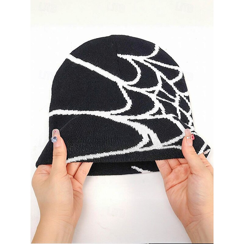 Unisex Halloween Spider Web Knitted Hat - Knitted Wool Stretch Beanie, Soft and Warm Winter Hat for Parties, Cosplay and Outdoor Activities3