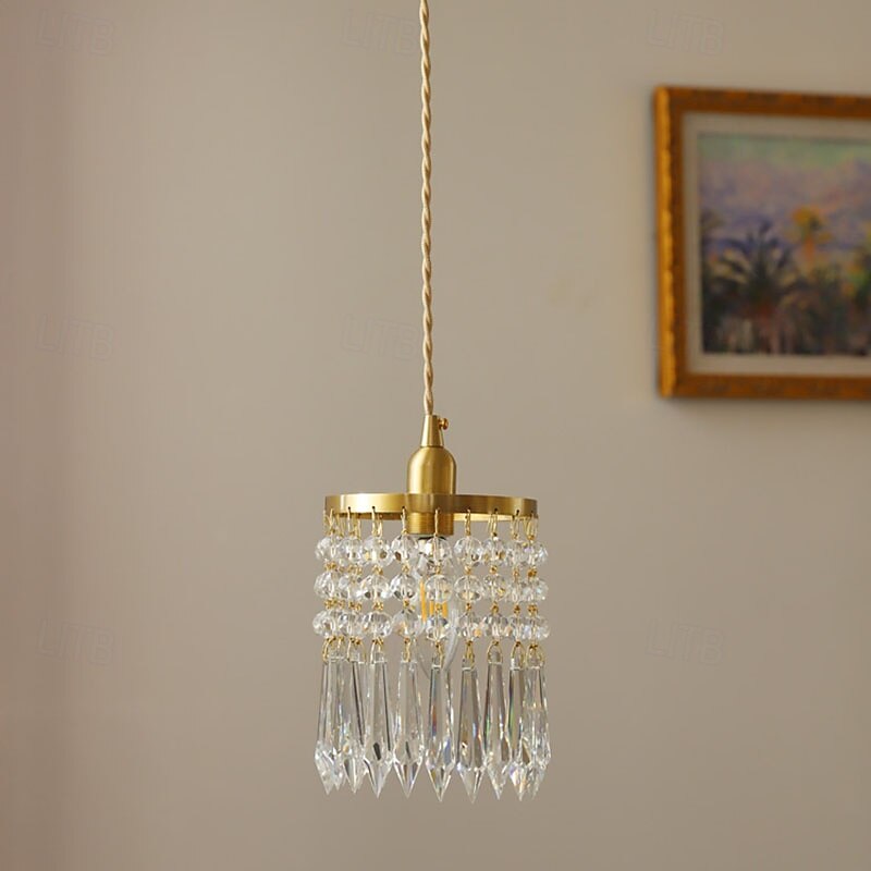 French Crystal Copper Small Chandelier, Modern 1 Light LED Pendant, 20cm Height, Warm White Light, E26 E27, Adjustable Chain3