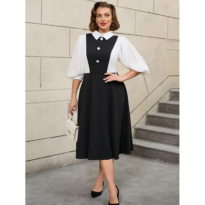 Retro Vintage 1950s Rockabilly Midi A Line Dress Flare Dress A-Line Fancy Dress Women's Vacation Office / Career Party & Evening Adults' Dress Spring & Summer3