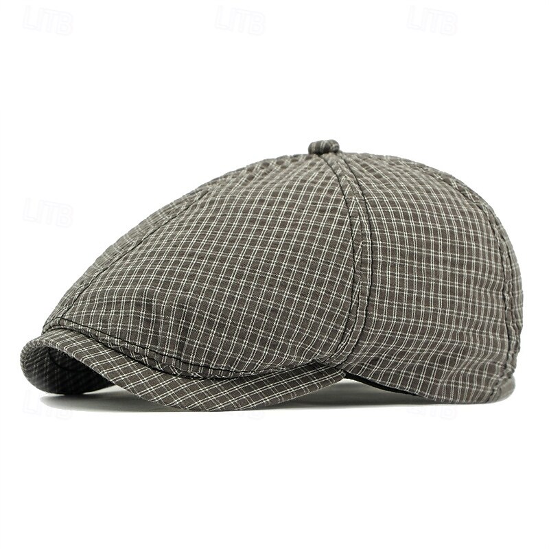 Men's Ascot Hat Newsboy Hat Blue Gray 100% Cotton Fashion Casual Street Daily Plaid Adjustable Sunscreen Breathable4