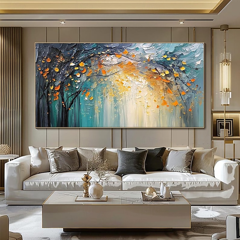 Handmade Oil Painting Canvas Wall Art Decoration Modern Abstract Forest Landscape for Living Room Home Decor Stretched Frame Hanging Painting/Rolled Canvas (No Frame)