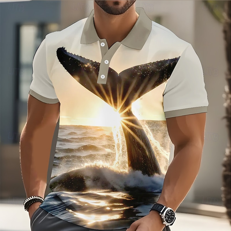 Men's Animal Polo Short Sleeve Polo Shirts Casual Athleisure Daily Wear 3D Print Buttons Summer White