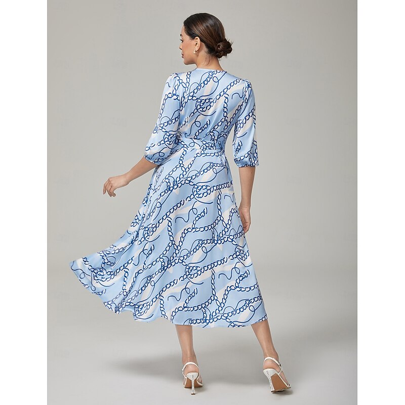 Chain Block Pattern Cross Tie Long Dress3