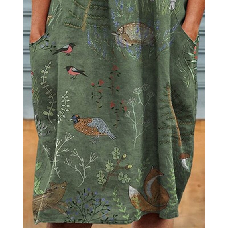 Women's Midi Dress Casual Dress Summer Dress Fashion Modern Daily Beach Weekend Regular Fit Animal Flower Half Sleeve Crew Neck Green Spring Fall3