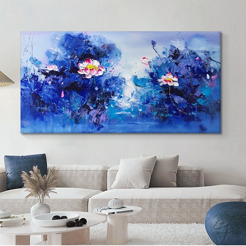 Handmade Oil Painting Canvas Wall Art Decoration Modern  Lotus Flowers for Home Decor Rolled Frameless Unstretched Painting2