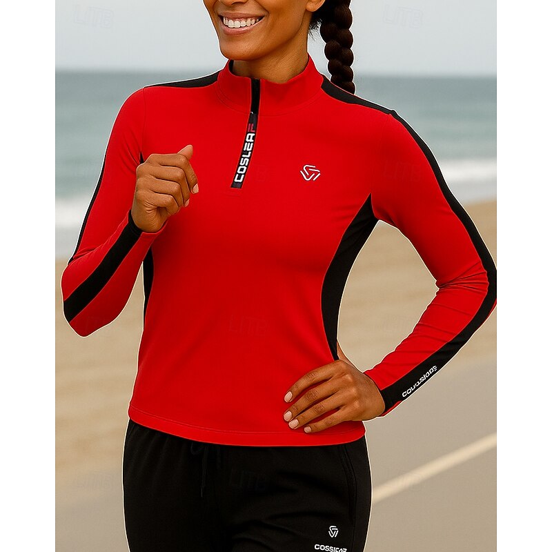 Women's Running Top Sports Sweatshirt Quarter Zipper Long Sleeve Top Athleisure Color Block Breathable Outdoor Running Yoga Sportswear Activewear Black White Red3