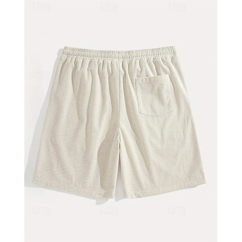 Men's Waffle Shorts Shorts Summer Shorts Casual Shorts Pocket Elastic Waist Drawstring Plain Comfort Breathable Knee Length Outdoor Vacation Sport Casual Black White Micro-elastic4