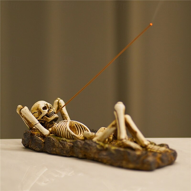 Halloween Resin Figurine Relaxed Skeleton Incense Holder Zen Style Resin Craft Creative Aromatherapy Burner for Tea Table Decor Spooky Halloween Ornament Meditation Display4