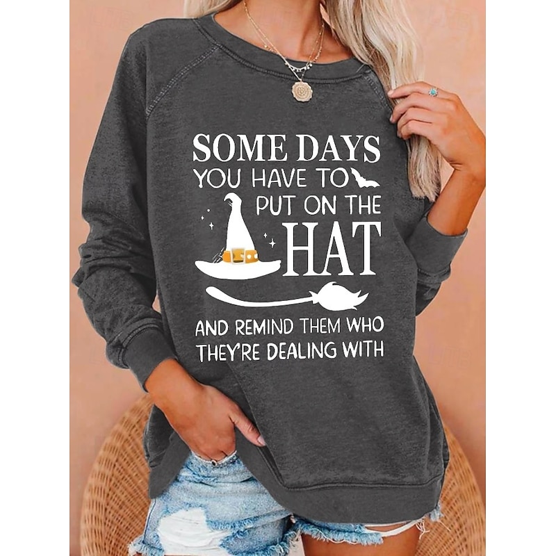 Halloween Women's Pullover Sweatshirt Fashion Casual Long Sleeve Crew Neck Regular Tops Casual Print Black White Blue Dark Gray Gray Summer Spring Fall4