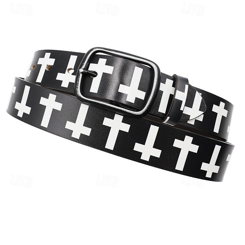 Men's Belt Waist Belt Black White Dermis Alloy Durable Adjustable Cross Outdoor Daily3