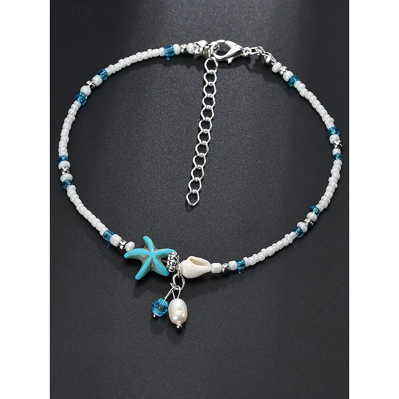 Women's Bohemian Starfish Beaded Anklet – Adjustable Beach Shell Foot Jewelry with Pearls and Charms for Summer Vacations, Festivals or Daily Wear2