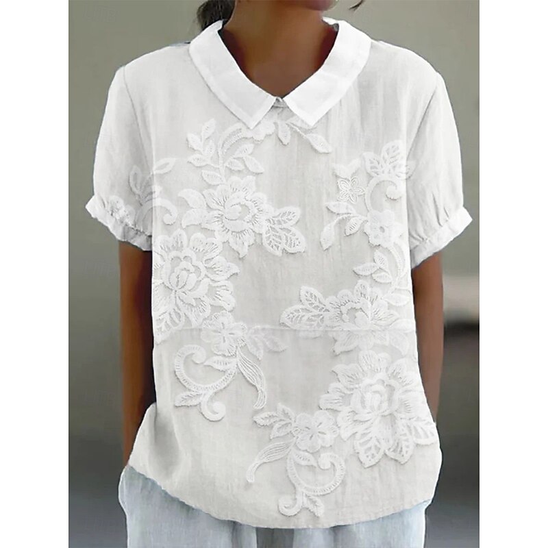 Women's Shirt Floral Daily Casual Short Sleeve Shirt Collar Regular Tops Daily Holiday Buttons Print White Pink Blue Green Khaki Summer Spring