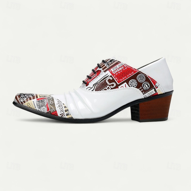 Men's White Leather Slip-On Shoes with Newspaper Print Design and High Fashion Appeal Great for Casual Days Street Style and Creative Events4