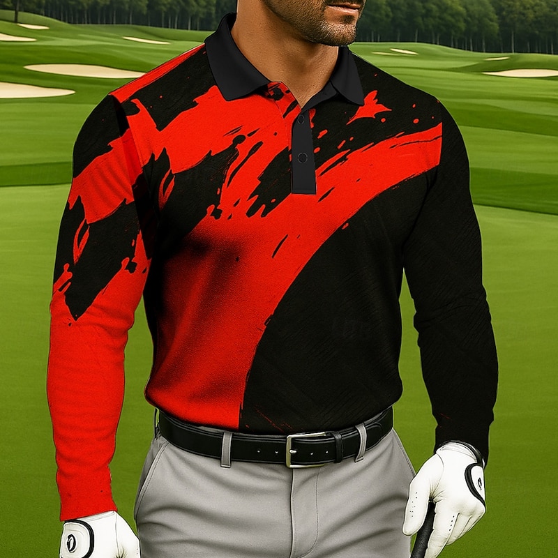 Men's Splash Ink Golf Shirt Long Sleeve Polo Shirts Collared Shirts Business Casual Athleisure Outdoor clothing Holiday Daily Wear 3D Print Buttons Spring Fall Winter White Yellow Red3
